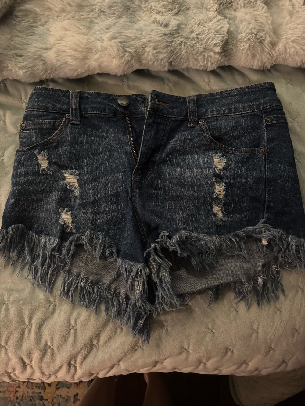 Elan Dark Blue Distressed Denim Shorts
